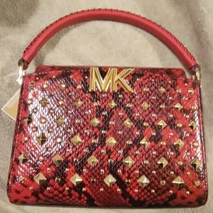 Small Studded Snake Embossed Leather Crossbody Bag